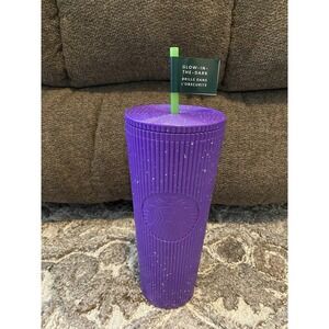 NEW Starbucks Halloween Glow In The Dark Splatter Purple/Green 24oz Tumbler